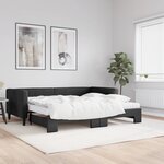 vidaXL Lit de jour avec gigogne et matelas noir 90x200 cm tissu