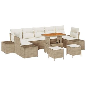 vidaXL Ensemble de canapé de jardin 10 Pièces Beige Poly rotin