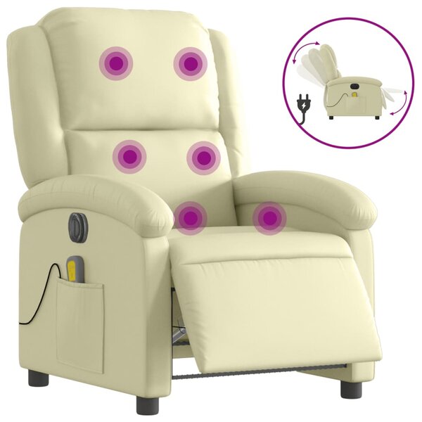 vidaXL Fauteuil de massage inclinable électrique crème cuir véritable