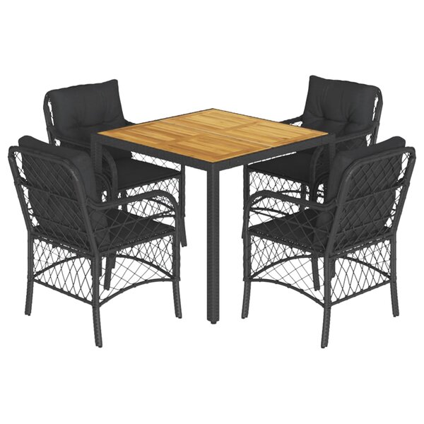 vidaXL Ensemble à manger de jardin coussins 5Pièces Noir Résine tressée