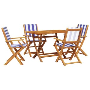 vidaXL Ensemble à manger de jardin 5 Pièces bleu blanc tissu bois massif