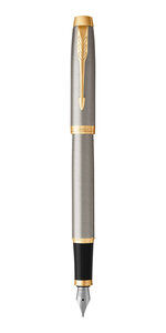 PARKER IM Stylo plume métal brossé plume moyenne encre bleue Coffret cadeau