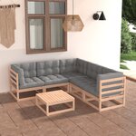 vidaXL Salon de jardin 6 Pièces avec coussins Bois de pin massif