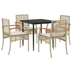 vidaXL Ensemble à manger de jardin avec coussins 5Pièces Beige poly rotin