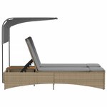 vidaXL Chaise longue double et auvent et coussins mélange beige rotin