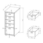 Caisson de bureau meuble de rangement pour documents dossiers fournitures de bureau à roulettes avec 5 tiroirs 69 x 28 x 41 cm noir 03_0006330