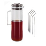 Carafe à thé glacé 1 5 litre + 4 pailles en inox