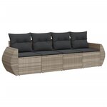 vidaXL Salon de jardin 4 Pièces avec coussins gris clair résine tressée