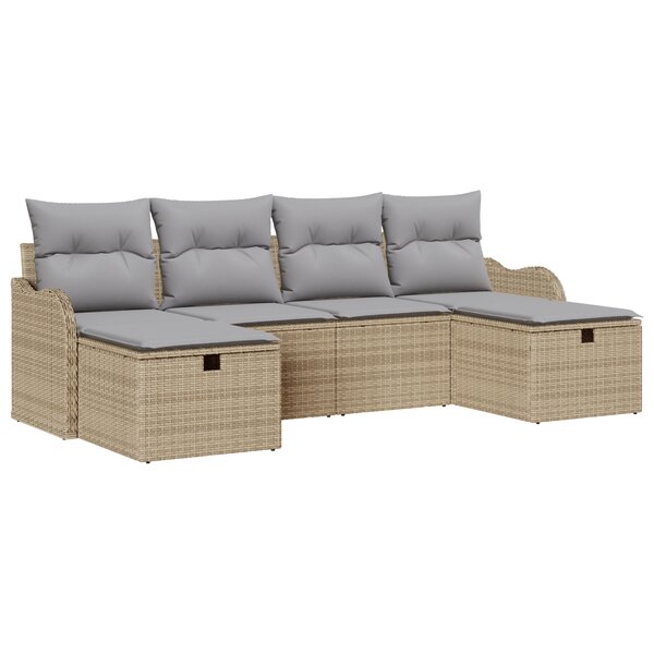 Ensemble de canapés de jardin 6 pièces avec coussins Beige Poly Rotin