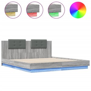 vidaXL Cadre de lit tête de lit et lumières LED sonoma gris 200x200 cm