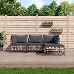 vidaXL Salon de jardin 4 Pièces avec coussins anthracite résine tressée