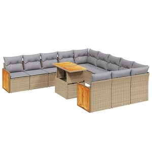 vidaXL Salon de jardin 11 Pièces avec coussins beige résine tressée