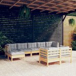 vidaXL Salon de jardin 9 Pièces avec coussins gris bois de pin solide