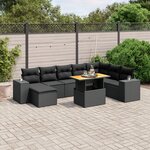 vidaXL Salon de jardin 9 Pièces avec coussins noir résine tressée