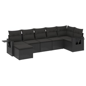 vidaXL Salon de jardin 7 Pièces avec coussins noir résine tressée