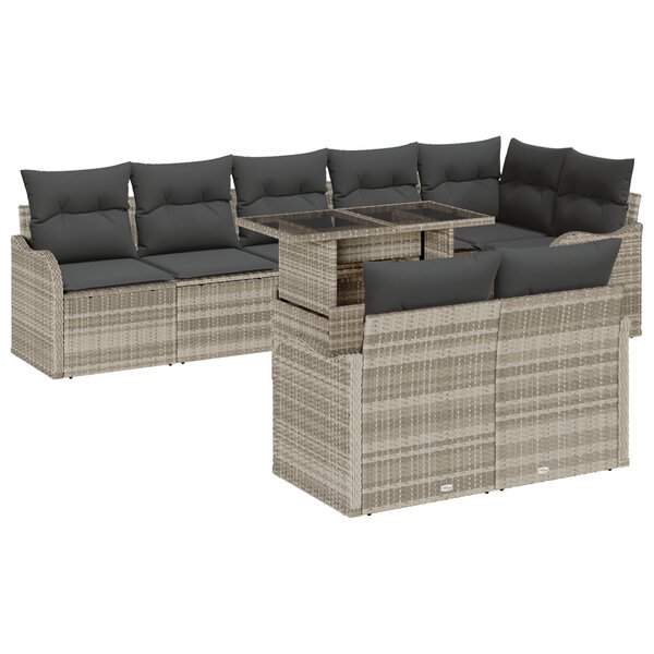 Ensemble de sofa de jardin 9 pièces avec coussins en rotin poly gris clair