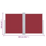 vidaXL Auvent latéral rétractable Rouge 160 x 600 cm