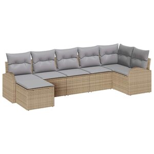 vidaXL Ensemble de canapé de jardin 7 Pièces Beige Poly rotin