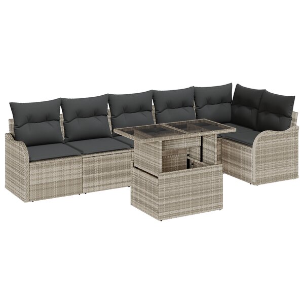 Ensemble de canapé de jardin vidaXL 7 pièces avec coussins Gris clair Poly Rotin