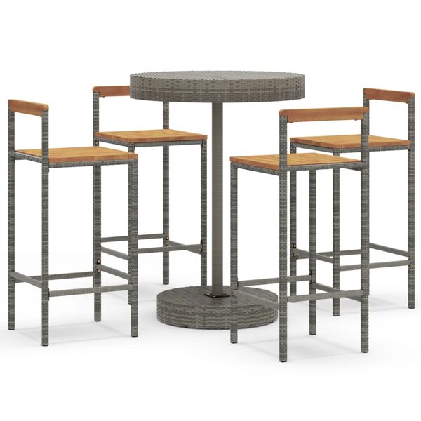 vidaXL Ensemble de bar jardin 5 Pièces gris poly rotin/bois massif acacia