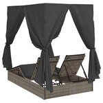 Transat double vidaXL avec toit et rideaux en poly rattan gris