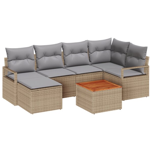 Ensemble de Sofa de Jardin 8 Pièces avec Coussins Beige Poly Rattan Acacia