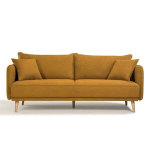 Canapé fixe 3 places DAREN - Tissu moutarde - 207 x 90 x 88 cm - HEXAGONE
