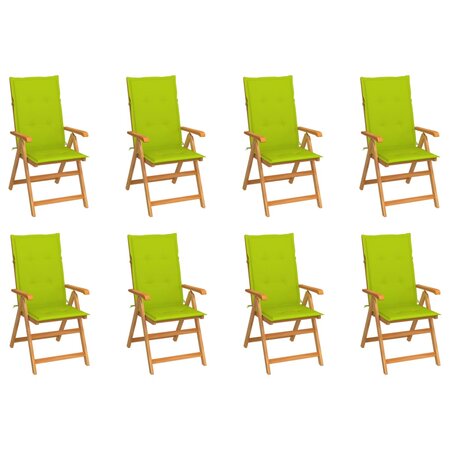 vidaXL Chaises inclinables de jardin et coussins lot de 8 Teck solide