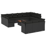vidaXL Salon de jardin avec coussins 14 Pièces noir résine tressée