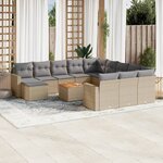 vidaXL Salon de jardin avec coussins 13 Pièces beige résine tressée