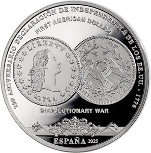 Pièce de monnaie en Argent 10 Euro g 27 Millésime 2025 Revolutionary War FIRST AMERICAN DOLLAR