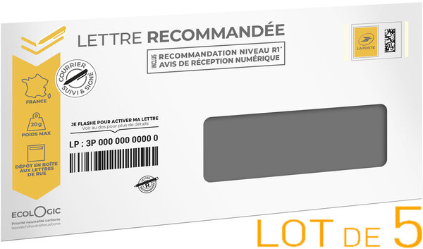Prêt-à-Poster - Lettre Recommandée - 20g - Enveloppes à fenêtre en lot de 5