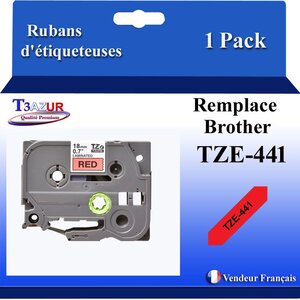 Ruban d'étiqueteuse compatible avec Brother Tze441 Tze-441 pour étiqueteuses P-touch - Texte noir sur fond rouge - T3AZUR