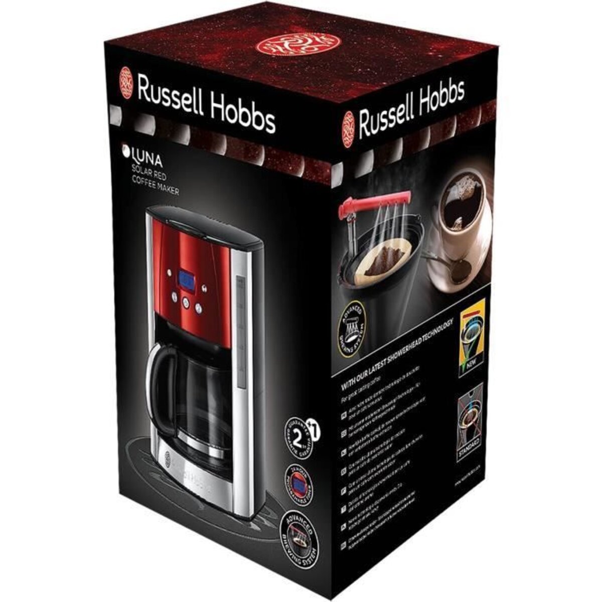 Russell Hobbs Cafetière [Technologie WhirlTech-extraction optimale] Luna  rouge (1000W,Verseuse en verre 1,5L, 12 tasses, Programmable, Minuteur