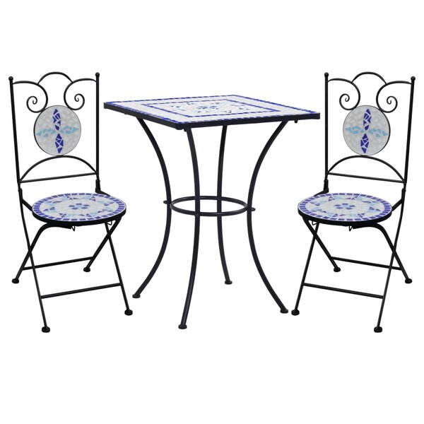 vidaXL Mobilier de bistro 3 Pièces mosaïque Carreau céramique Bleu Blanc