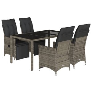 vidaXL Ensemble de bistro de jardin 5 Pièces coussins gris poly rotin