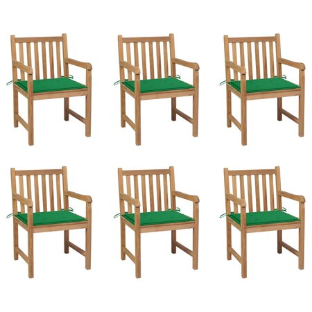 vidaXL Chaises de jardin 6 Pièces avec coussins vert Bois de teck massif