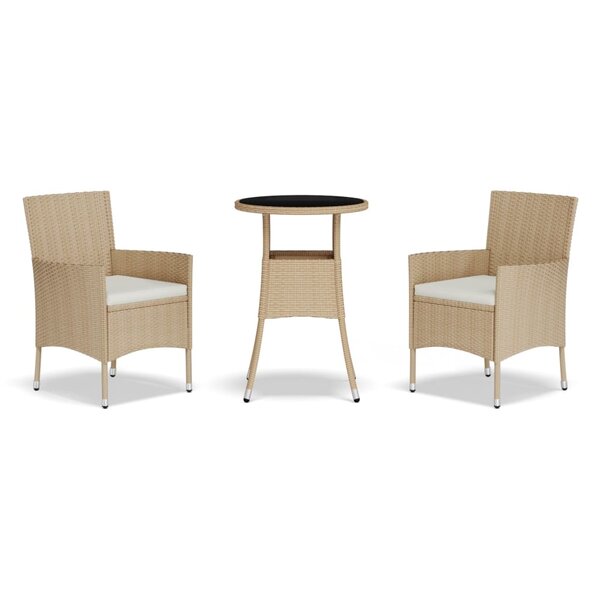 vidaXL Ensemble de bistro de jardin 3 Pièces coussins beige poly rotin