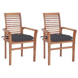 vidaXL Chaises à dîner 2 Pièces avec coussins anthracite Bois de teck