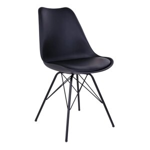 2 chaises de table à manger en cuir noir aux pieds noirs
