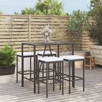 vidaXL Ensemble de bar de jardin 5 Pièces avec coussins noir poly rotin