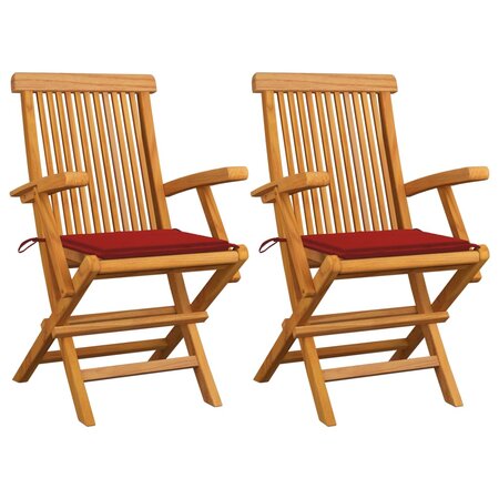 vidaXL Chaises de jardin et coussins rouge lot de 2 Bois teck massif