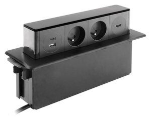 Multiprise hugo! noire avec parasurtenseur 19500A, 3 prises + 2 ports USB  2m H05VV-F 3G1,5