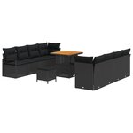 Ensemble de canapé de jardin vidaXL 11 pièces avec coussins en poly rattan noir et acacia