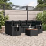 vidaXL Salon de jardin 7 Pièces avec coussins noir résine tressée