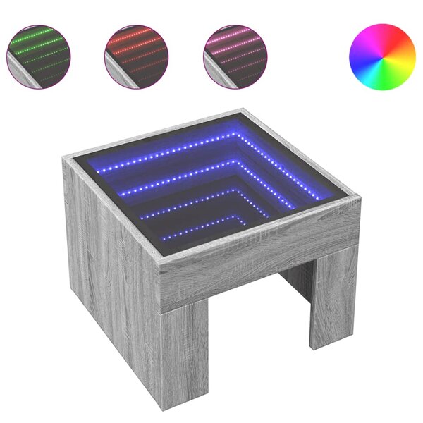 vidaXL Table de chevet avec LED infini sonoma gris 40x40x30 cm