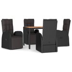 vidaXL Ensemble à manger de jardin 5Pièces Noir Poly rotin et acacia