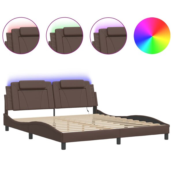 vidaXL Cadre de lit avec lumières LED gris 180x200 cm similicuir