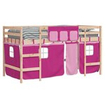 vidaXL Lit mezzanine enfants et rideaux rose 80x200cm bois pin massif