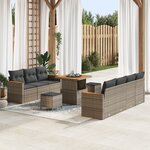 Ensemble de canapé de jardin de 10 pièces avec coussins Gris Poly Rotin Acacia